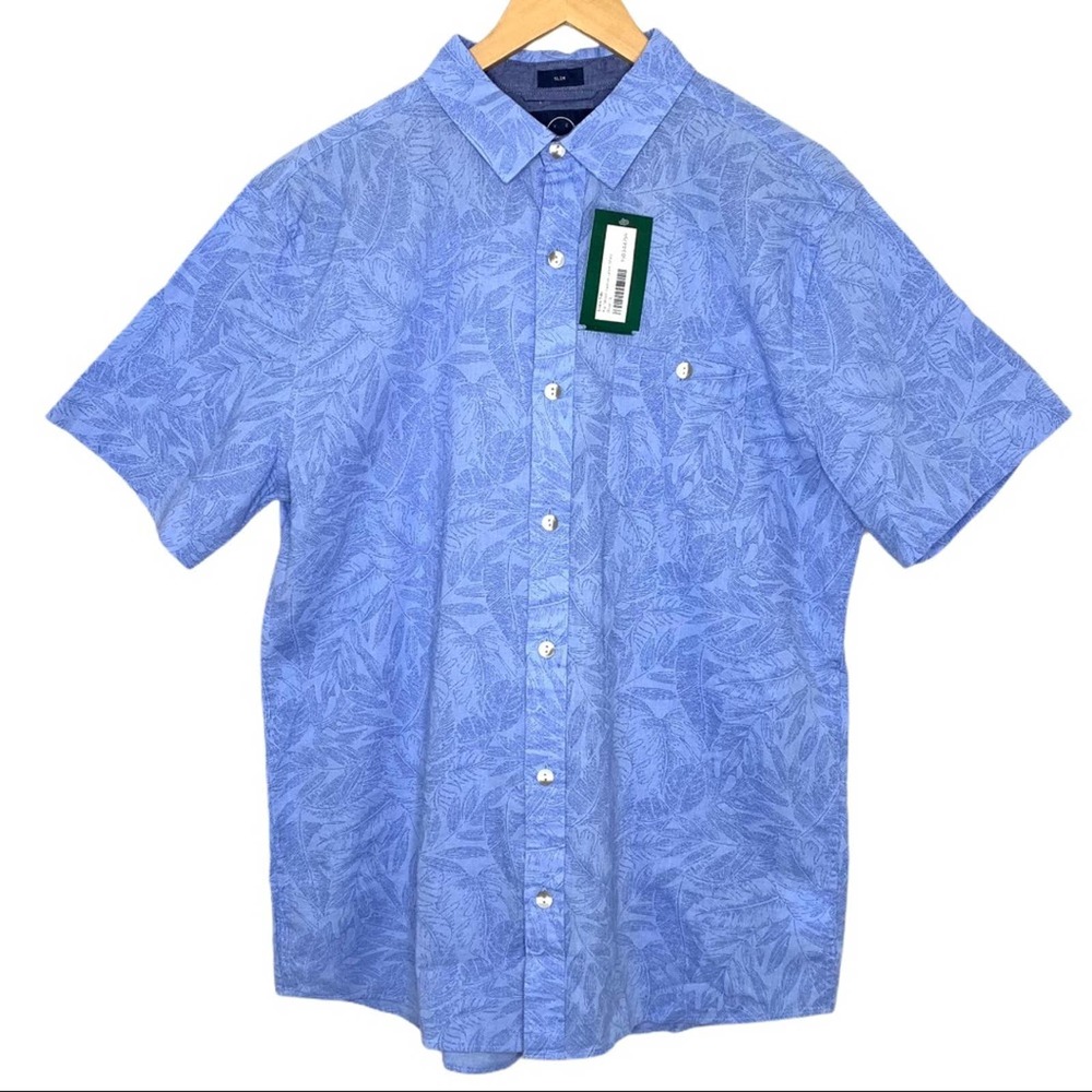 EVEN TIDE Blue Kai Short Sleeve Linen Button Up Shirt Men’s Large NEW